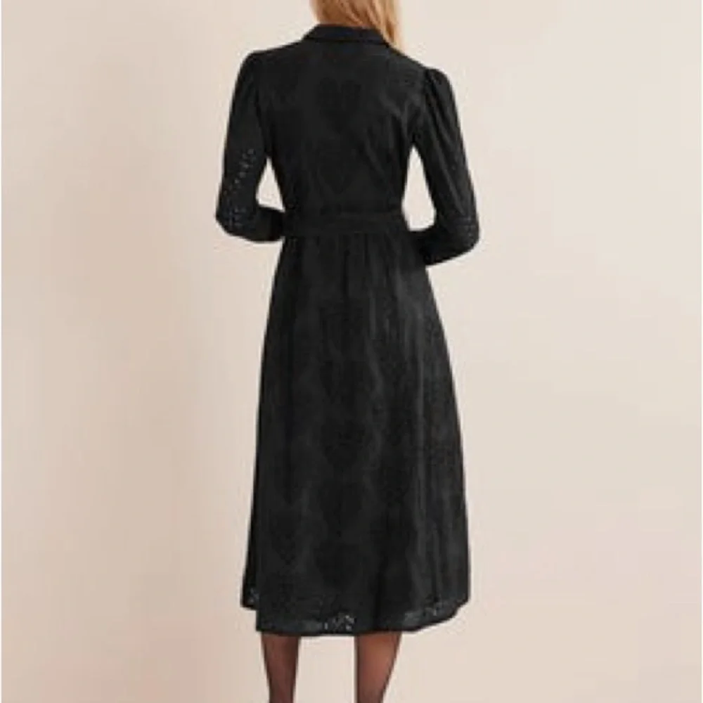 Boden Black Eyelet Button-Front Midi Dress - Picture 2 of 14